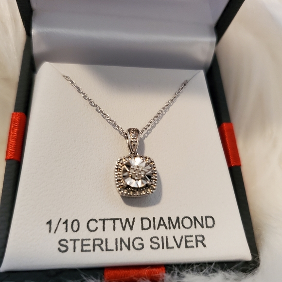 NWT GENUINE DIAMOND STERLING SILVER PENDANT NECKLACE GORGEOUS - Picture 3 of 8